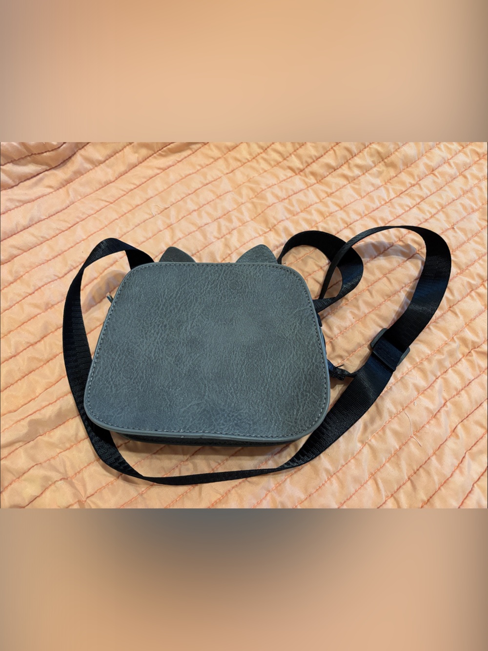 Small Gray Faux Leather Bag with Cat Ears, Detachable Strap, BRAND NEW